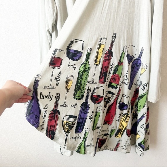 A Walk in The Park Wineology Wine Glasses Print Long Sleeve Kimono Cardigan 2X - Picture 7 of 12